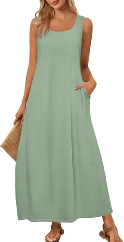 Vista 44 de Vestidos de iglesia para mujer 2025, casual, holgado, sin mangas, largo, fluido, vestido de verano con bolsillos