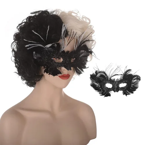 Vista 2 de Cruella deVil - Peluca de cosplay con máscara