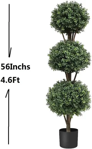Vista 4 de momoplant Juego de 2 plantas artificiales de boj de 56 a 4.7 pies para interiores y exteriores