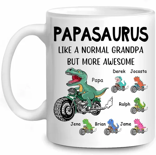 Vista 8 de WHIDOBE Taza Papasaurus personalizada (1 niño) Taza personalizada de 11 oz 15 onzas para abuelo, regalo personalizado para abuelo, hombres, él