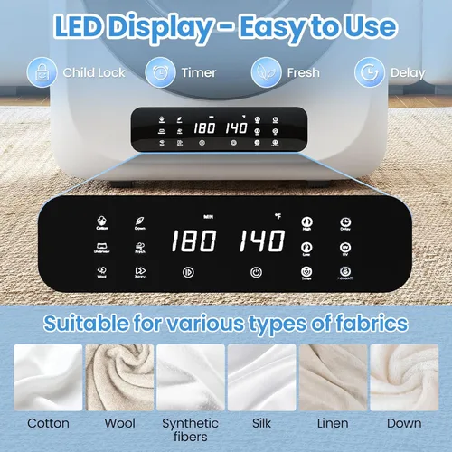 Vista 2 de Secadora portátil de 12 libras para lavandería de apartamento, secadora de ropa portátil con 6 modos de secado, panel de control LED, recipiente
