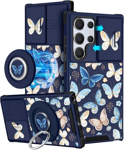 Vista 70 de Funermei Funda para teléfono Samsung Galaxy A15 5G - [2 en 1] Funda para teléfono de mujeres lindas chicas, diseño femenino de mariposa negra