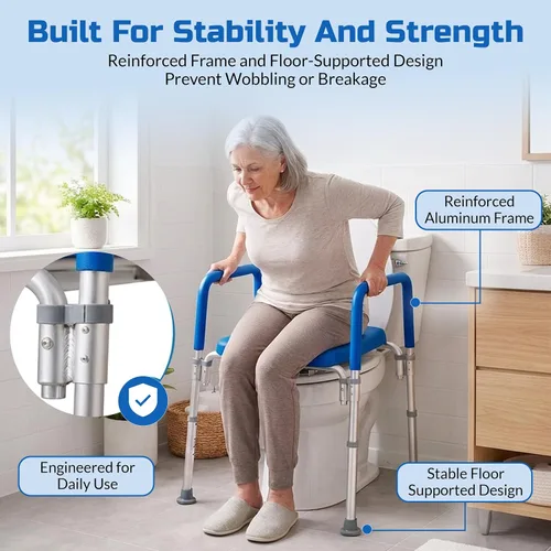 Vista 4 de Ultimate - Asiento de inodoro elevado con asas, cómoda para mesita de noche, reposabrazos acolchados, altura ajustable, asiento de inodoro elevado