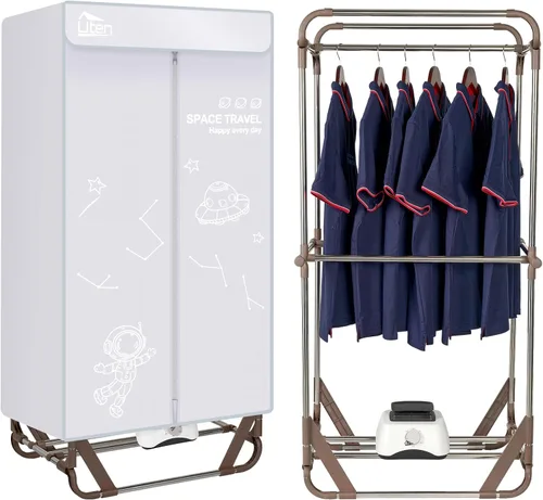Vista 9 de Uten Secadora de ropa, secadora de ropa eléctrica de 1500 W con temporizador, armario de secado de ropa de 2 niveles, estante de secado de ropa
