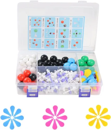 Vista 4 de Kit de modelo molecular de química de 207 piezas, 79 átomos, 18 orbitales de nube de electrones, 110 enlaces de enlaces, molécula de química