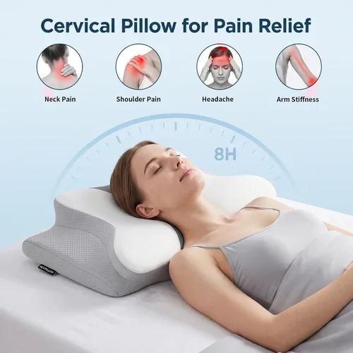 Vista 2 de Almohada cervical para aliviar el dolor de cuello, almohada cervical ergonómica para dormir, almohadas refrescantes de espuma viscoelástica