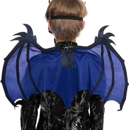 Vista 5 de Spooktacular Creations Disfraz de dragón negro y azul para niños alas de dragón y máscara para fiestas de Halloween cosplay