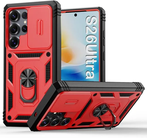 Vista 73 de PASNEW Funda militar para iPhone 13 Pro Max, cubierta de cámara deslizante y soporte de anillo de metal de 360°, carcasa rígida multicapa resistente