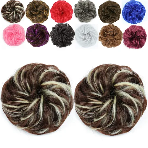Vista 21 de 2 extensiones de cabello desordenado para moño (12) Banda de goma ondulada y rizada elástica para coleta de caballo