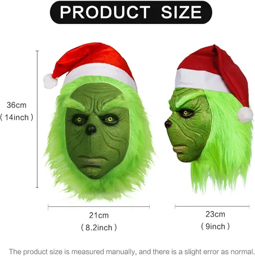 Vista 4 de MAKEATREE Máscara de monstruo de ladrón verde de Navidad máscara de látex de cara completa accesorios de decoración para adultos