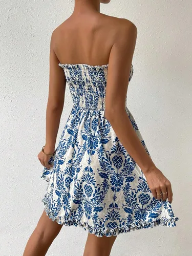 Vista 2 de Floerns Vestido acampanado estilo bohemio sin tirantes para mujer