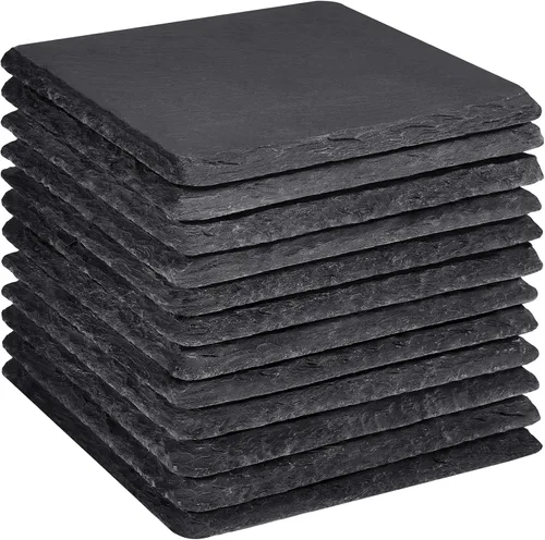 Vista 14 de 36 posavasos de pizarra a granel para grabado láser, 4 pulgadas, 18 piezas naturales hechas a mano de piedra negra, 18 posavasos redondos