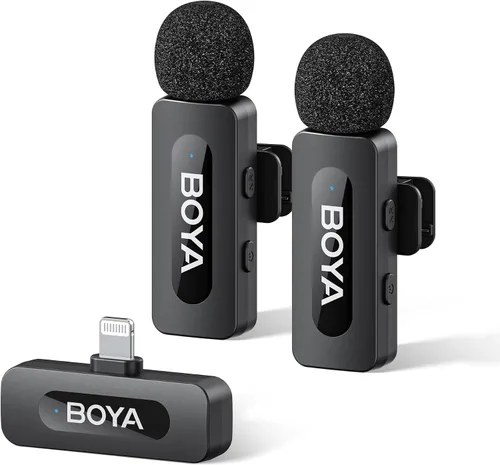 Vista 8 de BOYA by-V1 Micrófonos inalámbricos para iPhone iPad con puerto Lightning certificado MFi, rango de 328 pies, vida de batería de 9H, reducción
