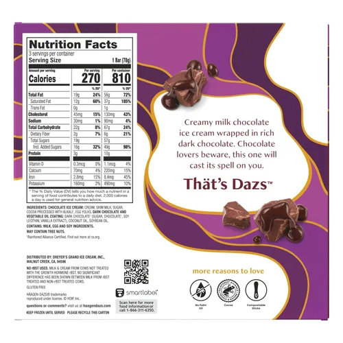 Vista 3 de Haagen-Dazs, Barras de helado de chocolate negro con chocolate, 3 unidades (congelado)