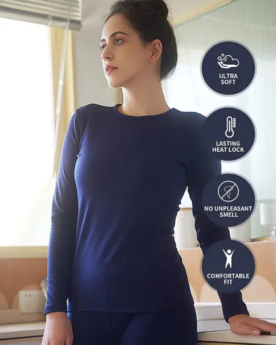 Vista 5 de WEERTI Ropa interior térmica larga de cabeza a pies para mujeres, con forro de vellón, capa base para climas fríos