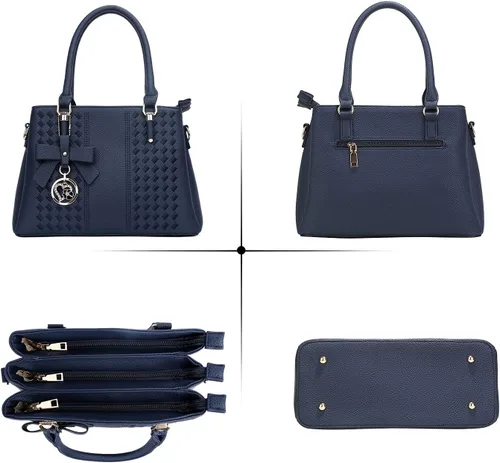 Vista 4 de KKXIU Bolsos tipo satchel para mujer con asa, bolsos de hombro y carteras con bolsillos y cremallera, bolsos cruzados de cuero