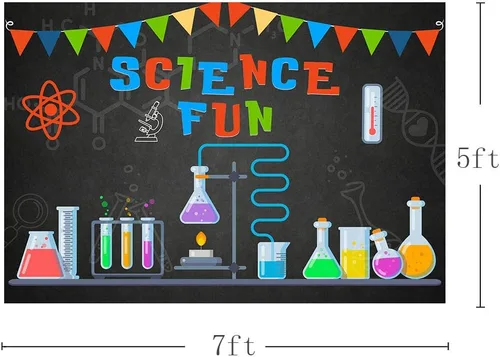 Vista 4 de MEHOFOTO - Decoración de fiesta de cumpleaños de ciencia de 7 x 5 pies, fondo de estudio fotográfico, pancarta de ciencia divertida para científico