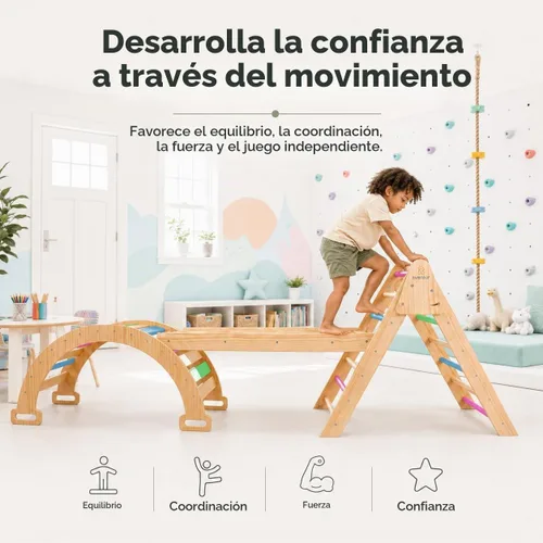 Vista 5 de Avenlur Hazel - Juego de triángulos Pikler 5 en 1, juguetes de escalada Triángulo y balancín