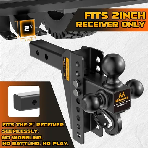 Vista 4 de Adjustable Trailer Hitch - Drop Hitch Fit 2" Receiver -8" Drop/Rise