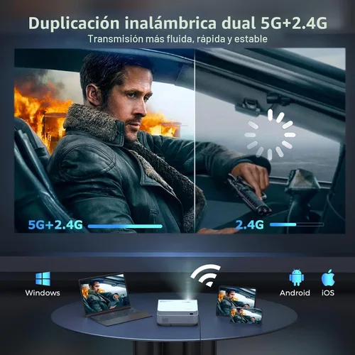 Vista 3 de FUDONI - Proyector Bluetooth WiFi nativo 1080P, altavoz incorporado, portátil Max 300" Screen, Compatible with HDMI, USB, AV, TF, VGA, Fire Stick