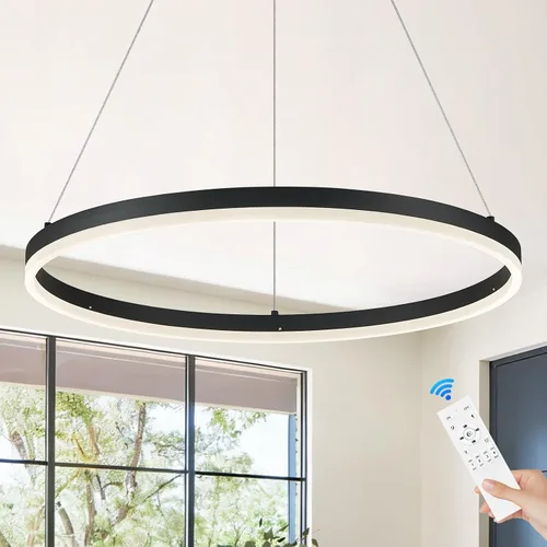Vista 30 de Benkut Lámpara de Araña de Anillo LED Moderna Negra para Comedor, Lámpara de Araña de Techo Circular Empotrada Regulable con Control Remoto