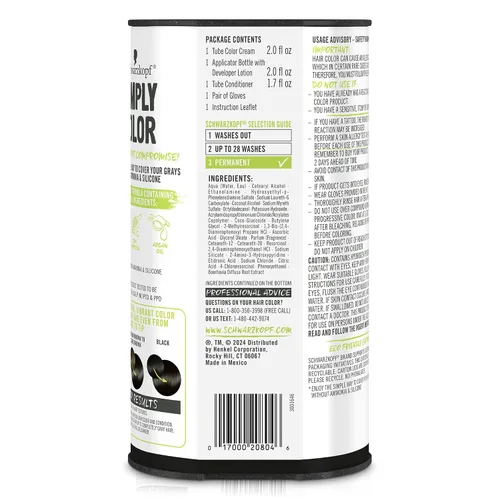 Vista 6 de Schwarzkopf Simply Color - Tinte permanente para el cabello, 1.0 negro azabache, de larga duración con ingredientes nutritivos, sin amoníaco ni
