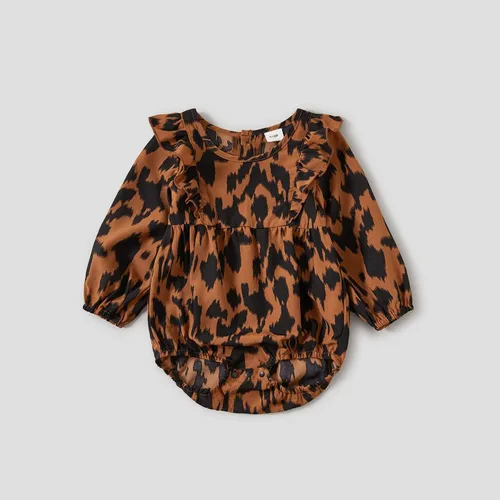 Vista 4 de Vestidos a juego para mamá y yo, vestido bohemio con volantes, estampado floral, manga larga, casual, otoño, invierno, mamá, hija, trajes a juego