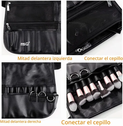 Vista 5 de MSQ Bolsa de brochas de maquillaje con cinturón, paquete de delantal plegable con múltiples bolsillos, organizador para brochas de cosméticos