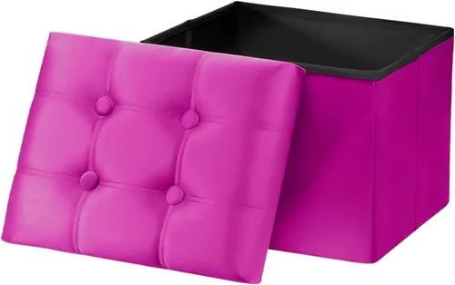 Vista 6 de AmasSmile Otomana de Almacenamiento con Reposapiés, Banco Reposapiés de Terciopelo de 17 pulgadas, Otomana Corta Negra, Pequeña Otomana Plegable