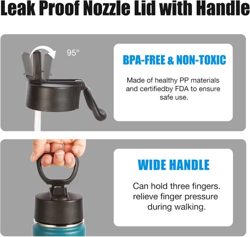 Vista 6 de Volhoply Botellas de agua aisladas con popote a granel, paquete de 4, botellas deportivas de acero inoxidable de 22 onzas con asa, tazas de agua