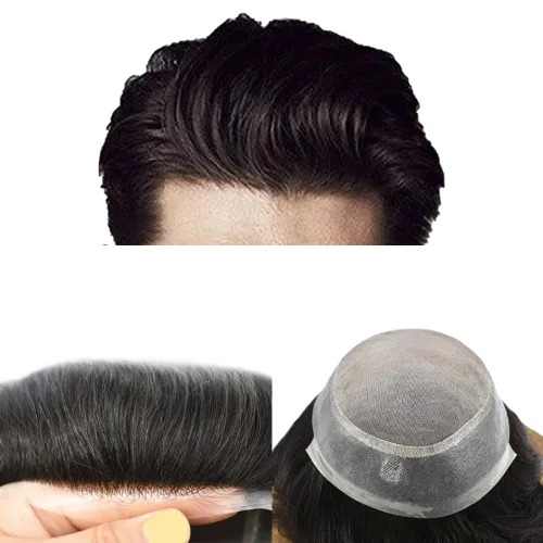 Vista 10 de Tupé de cabello humano fino para hombre, tupé mono tupé para hombres atados a mano, sistema de reemplazo de cabello para hombres, postizo
