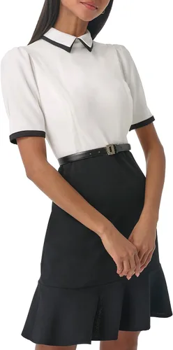 Vista 3 de Karl Lagerfeld Womens Belted Color Bloack Collared Dress