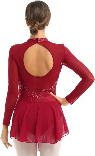 Vista 4 de QinCiao - Traje de ballet para mujer con pedrería brillante