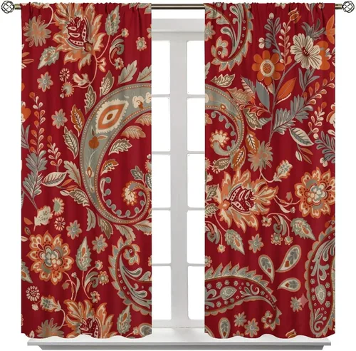 Vista 22 de Cortinas opacas con estampado de flores de cachemira, estampado de cachemira sobre fondo blanco, para decoración del hogar, cocina, restaurante