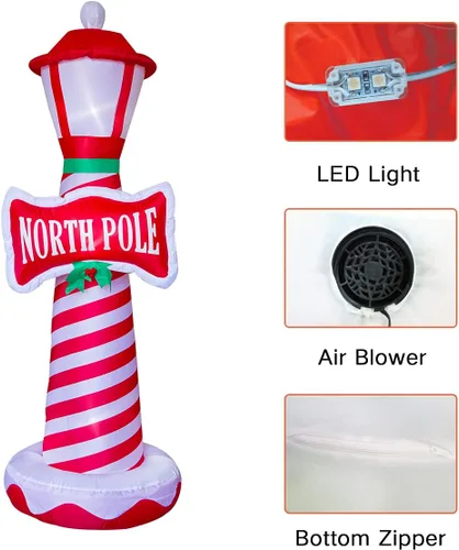 Vista 3 de Poptrend Decoraciones inflables de Navidad, faro inflable de Navidad, decoración de Navidad para patio, césped, hogar con luces LED de Navidad