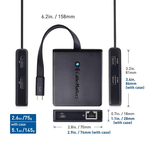 Vista 7 de Cable Matters Hub USB C de monitor dual 4K con DisplayPort 1.4, 100W PD 2 x 4K @60Hz DP, solo Windows, macOS no compatible, Thunderbolt 4/3 y USB4