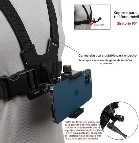 Vista 6 de PellKing Kit de Soporte de Arnés de Correa de Pecho para Teléfono Móvil y Soporte de Correa para la Cabeza para POV/VLOG, Clip de Teléfono Celular