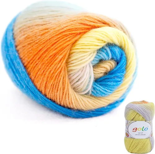 Vista 14 de Hilo de lana golo para tejer 200 yardas, hilo Cachemire multicolor arcoíris