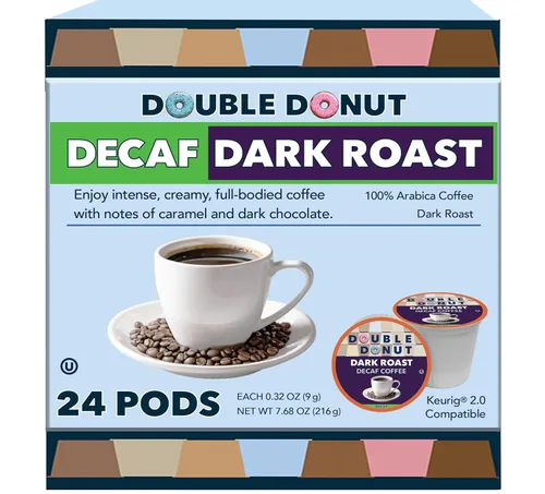 Vista 8 de Double Donut Coffee Cápsulas de café tostado oscuro descafeinado, café de mezcla extra atrevida, café de una sola porción para máquinas Keurig K
