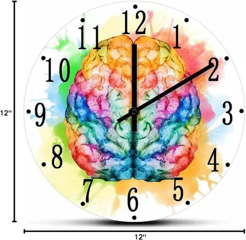 Vista 5 de Reloj de pared acrílico colorido cerebro spray pintura anatomía impreso reloj de pared médico oficina decoración relojes cuarzo silencioso reloj