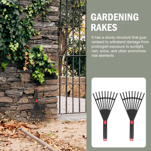Vista 7 de HANABASS Rastrillo pequeño para jardinería con agujero para colgar, herramienta de jardín, rastrillo de jardín para hojas en jardines y patios
