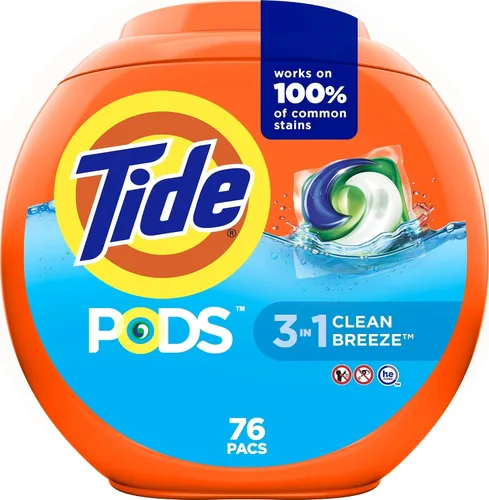 Vista 26 de Tide PODS cápsulas de detergente para lavandería, removedor de manchas 3 en 1, combatiente de olores, protector de color, 112 unidades, compatible