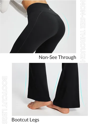 Vista 3 de BALEAF Leggings acampanados para mujer, pantalones de yoga cruzados a la moda, cintura alta, casuales, con bolsillos