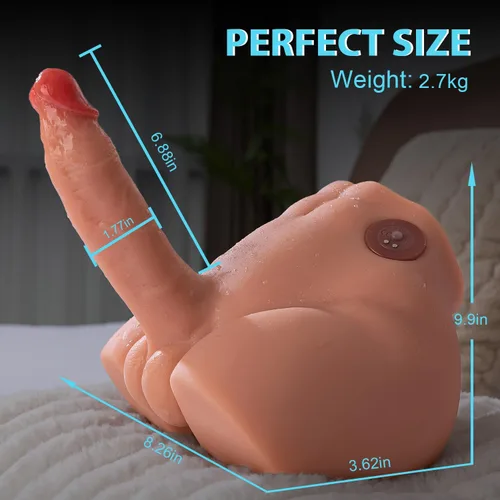 Vista 2 de Muñeca sexual masculina con consolador realista 2 en 1 de empuje y vibración de 7 modos, juguetes sexuales para masturbador manos libres