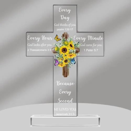 Vista 20 de Regalos Cristianos de Acrílico Chunful para Mujer y Hombre Cruz de Jesús Religiosa y Decorativa con Versículos de la Biblia y Oraciones Cruz