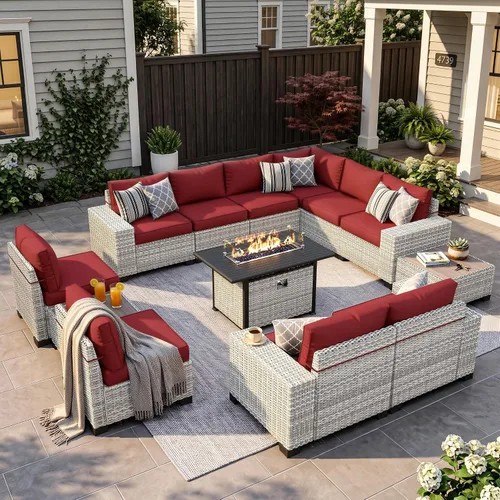 Vista 78 de Muebles de patio al aire libre conjunto PE mimbre ratán al aire libre sofá seccional Gris