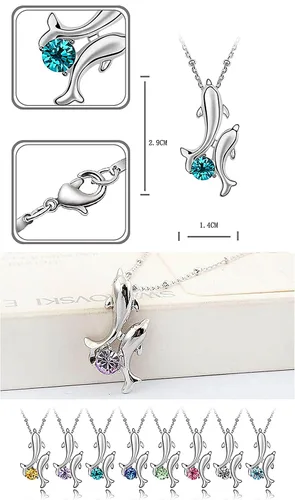 Vista 2 de Rigant Collar de delfines chapados en oro blanco con circonita cúbica redonda de cristal para mujer