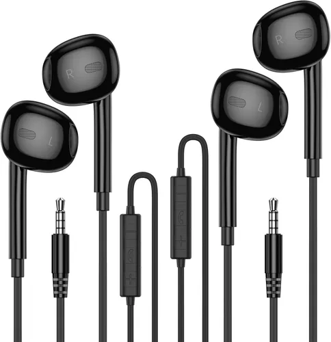 Vista 9 de MOSWAG - Audífonos con cable y con micrófono, auriculares intrauditivos de 3,5 mm con micrófono adecuados para teléfonos inteligentes, computadoras