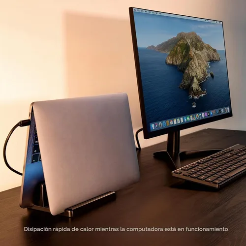 Vista 5 de Soporte vertical 3 en 1 para laptop, base ajustable de plástico ABS para computadora de escritorio, soporte vertical para laptop, ahorro de espacio