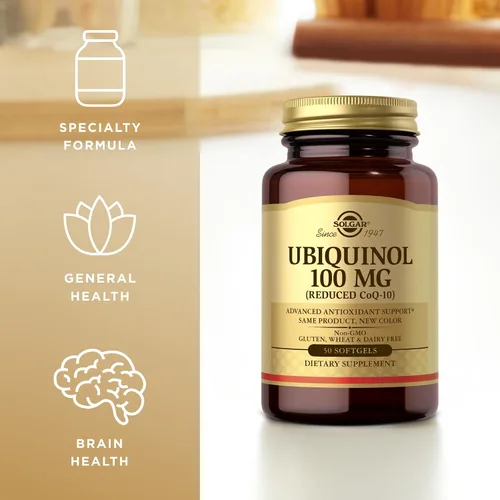 Vista 5 de Solgar Ubiquinol 100 mg (reducción de CoQ-10), 50 cápsulas blandas - Paquete de 2 - Apoyo antioxidante avanzado, salud cardíaca, salud general - Sin